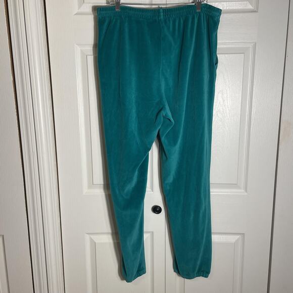 Vintage 90s FILA Pants Men 38 Teal Velour Sweatpants Joggers Elastic Cuffs Logo - Picture 2 of 12